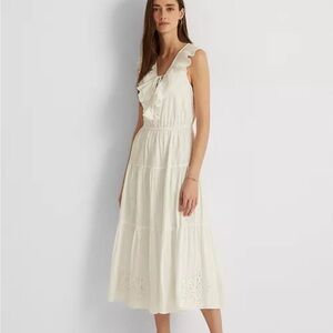 Lauren Ralph Lauren Women's Eyelet Cotton Sleeveless Dress Size 14